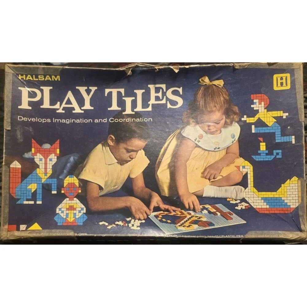 Vintage Halsam Pegboard Playtiles Set w/box (Missing Few Color Tiles & Poster)